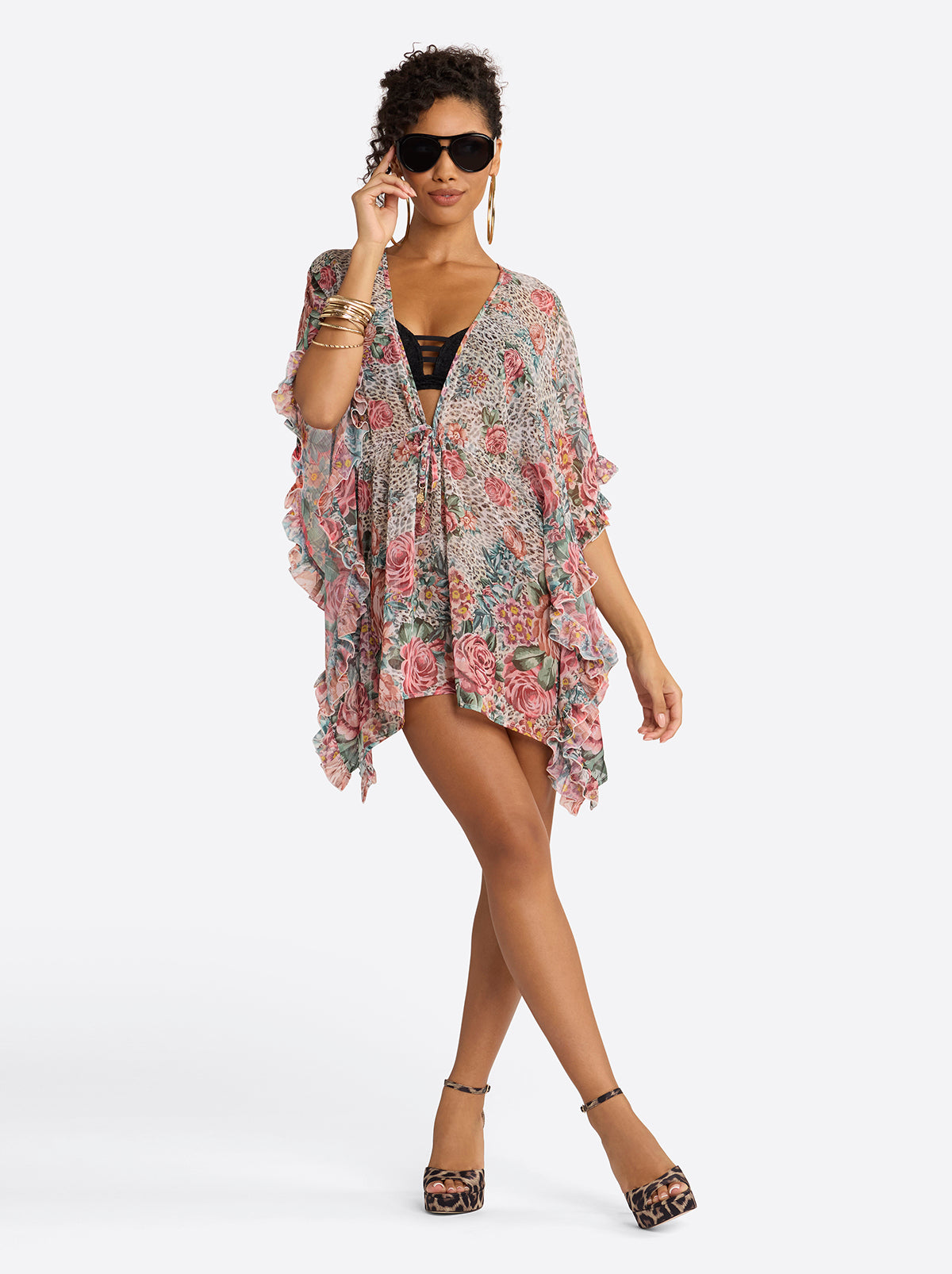 Animal Control Ruffle Cover Up Dress in Rose Multi Animal Control Ruffle Cover Up Dress in Rose Multi