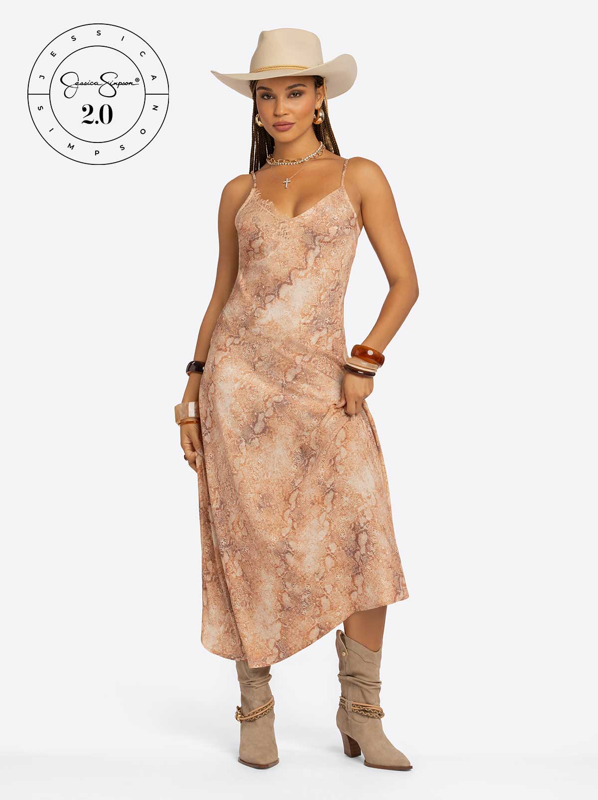 未使用✨CLOCHE メランジスラブジレ風ワンピース ジャンスカ ベージュ 03 Jessica Simpson 2.0 Blanche Slip Dress in Snake
