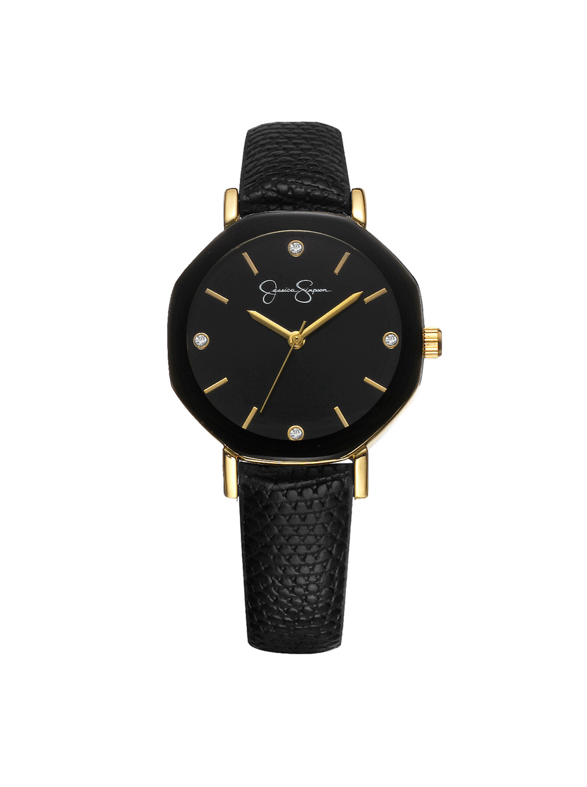 Metallized Bezel Strap Watch in Black & Gold Tone – Jessica Simpson Metallized Bezel Strap Watch in Black & Gold Tone – Jessica Simpson