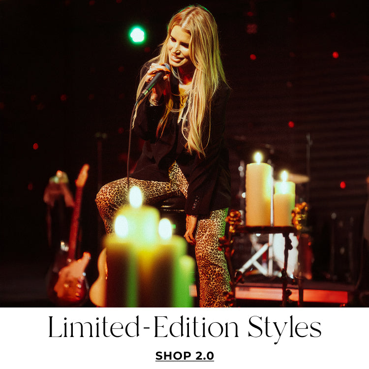 Woman on stage with candles and musical instruments, featuring 'Limited-Edition Styles' text.