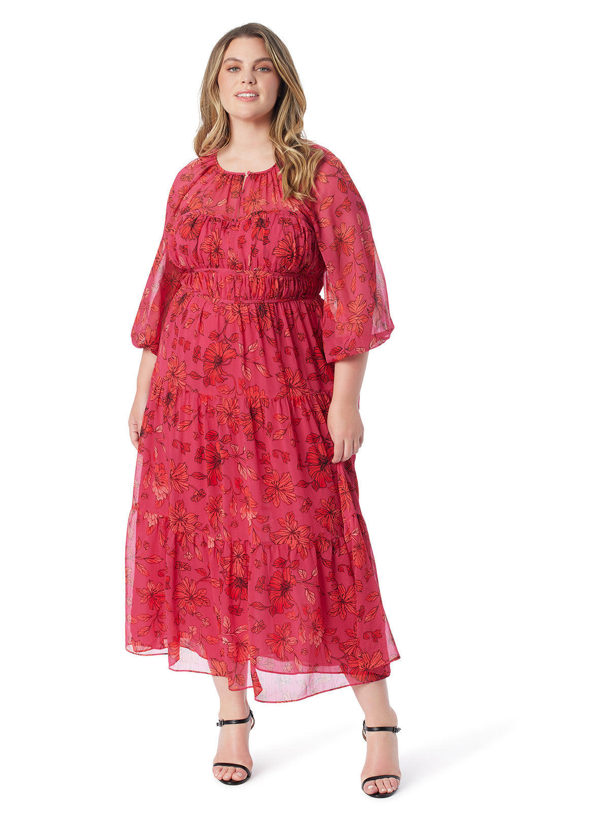 jessica simpson maxi dress Ruffled Yellow and made to twirlthis maxi dress features a playful print Jessica Simpson Floral Maxi Dress