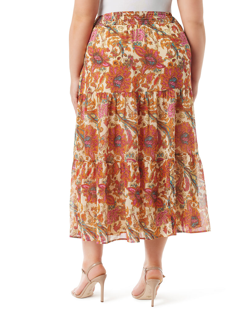 Sunita Tiered Skirt in Apricot Sherbet Paisley