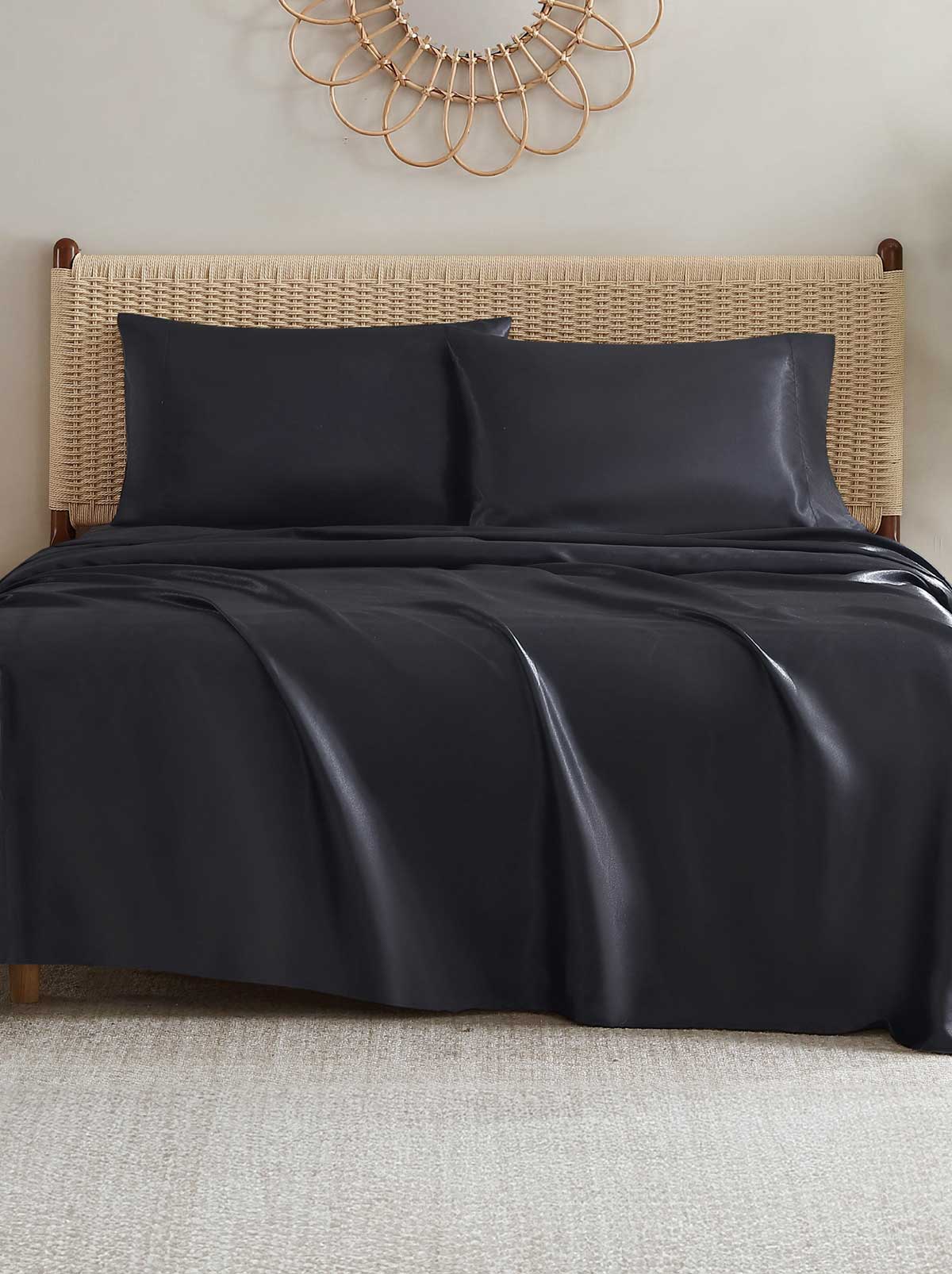 Jessica Simpson Silky Satin Sheet Sets - Jet Black - Twin, image size:1200x1606