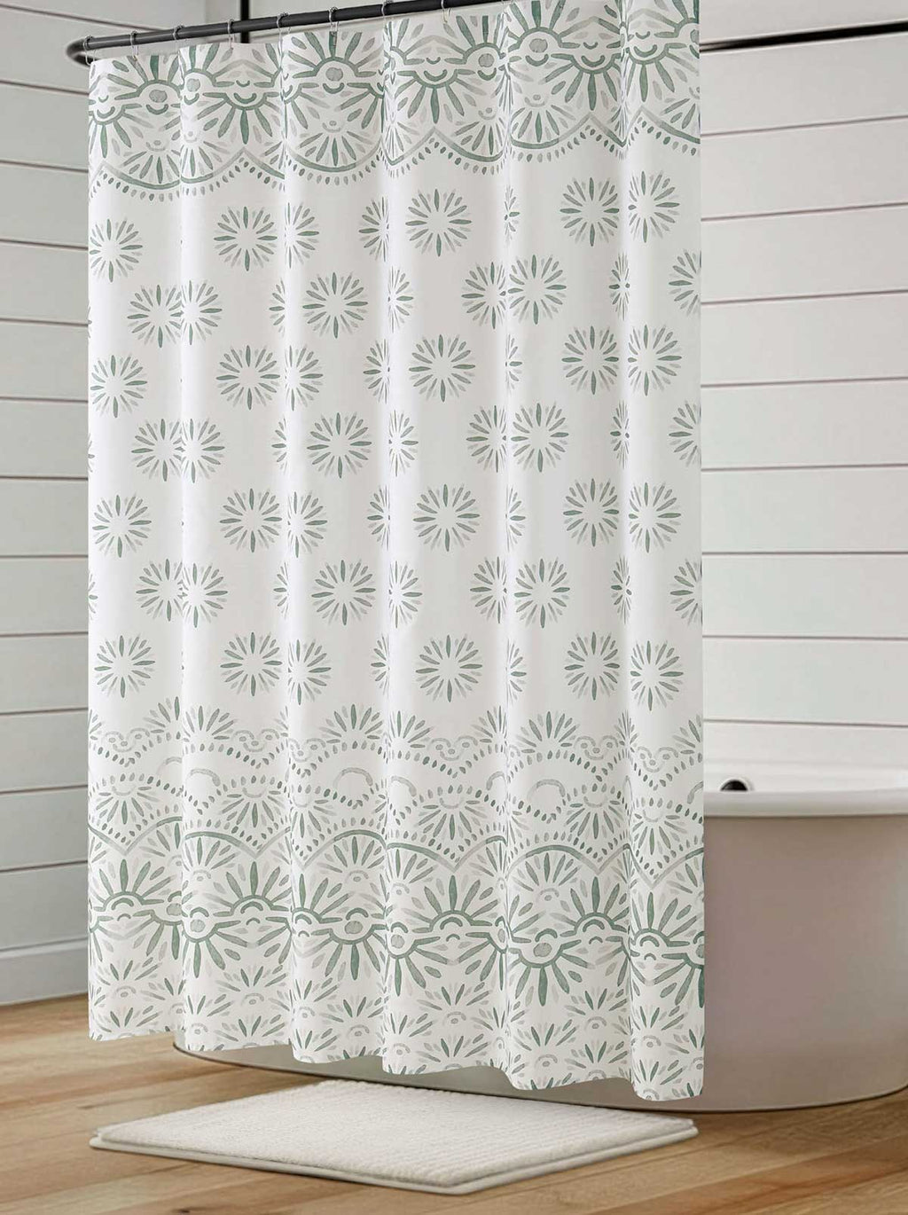 Haven Border Sage Green Shower Curtain Set