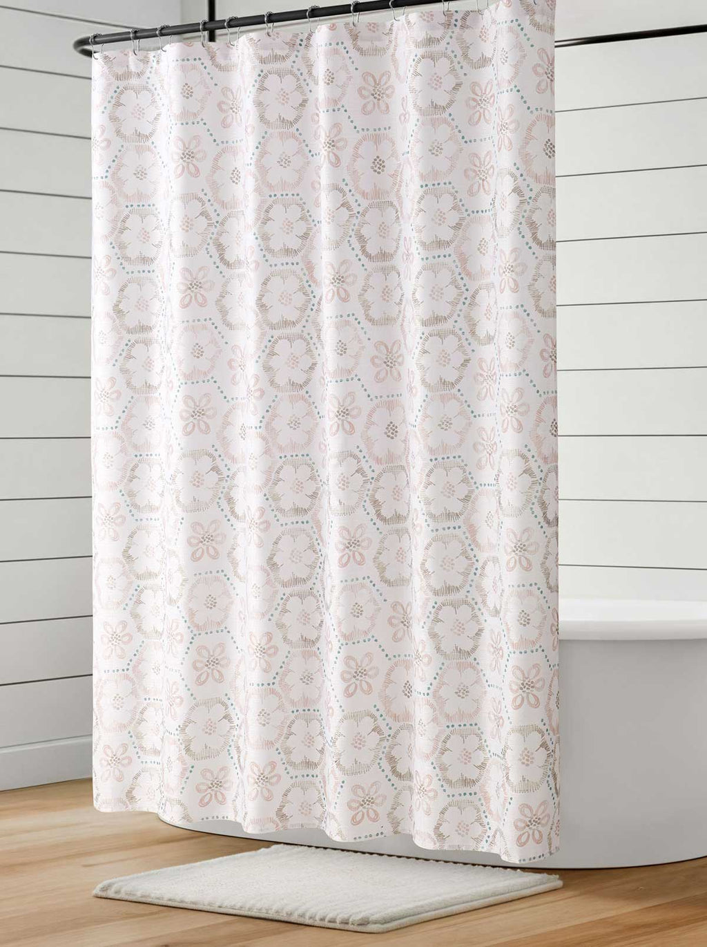 Daisy Squares Taupe Shower Curtain Set