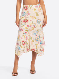 JS Jessica Simpson Nora Bias Skirt in Sandshell Bohemian