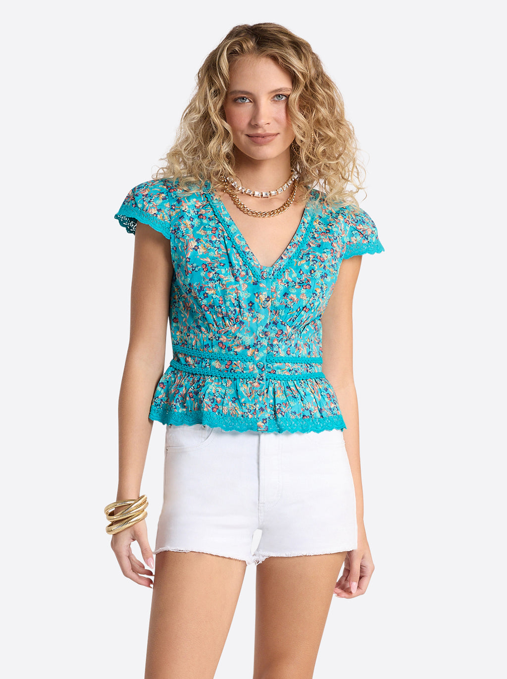 Alessia Blouse in Tile Blue Acrylic Ditsy