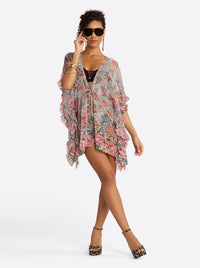 Animal Control Ruffle Cover Up Dress in Rose Multi