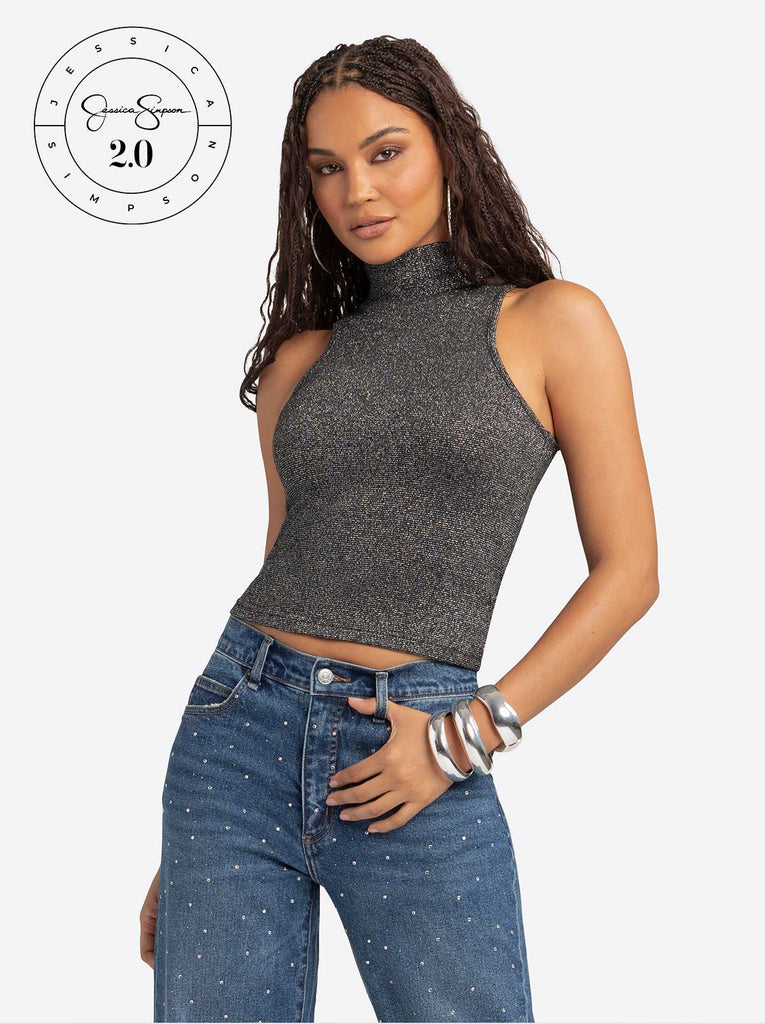 Jessica Simpson 2.0 Asha Shimmer Top in Black