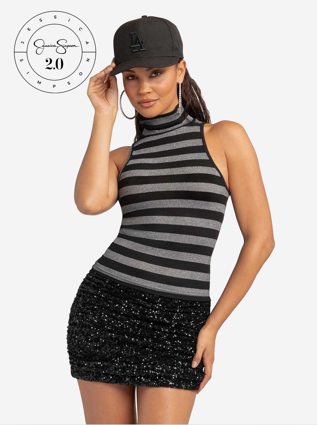 Jessica Simpson 2.0 Asha Shimmer Top in Stripe - Oxford XL Jessica Simpson 2.0 Asha Shimmer Top in Stripe - Oxford XL