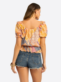 JS Jessica Simpson Cozette Peplum Blouse in Multi Celestial Patchwork