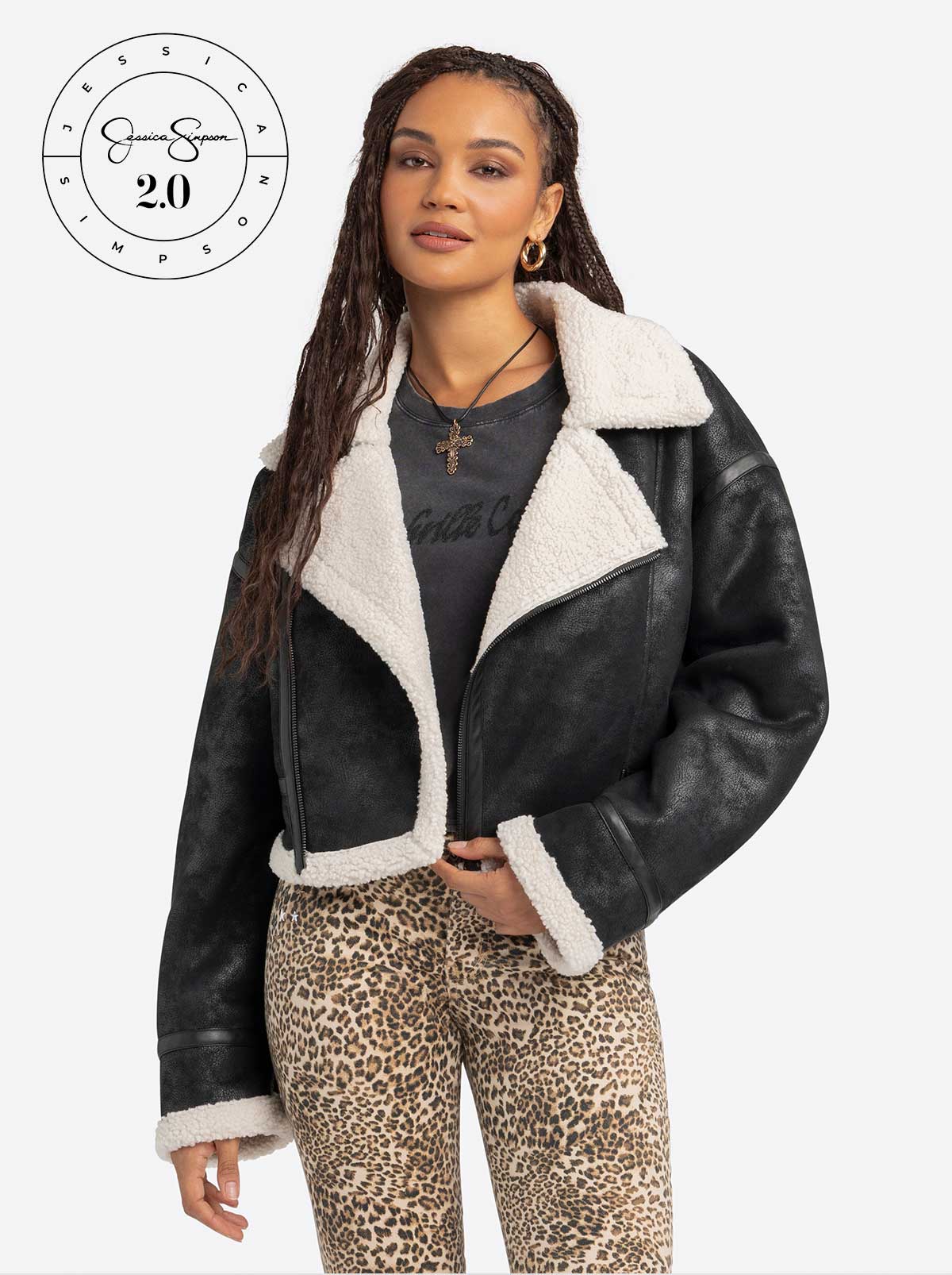 Jessica Simpson 2.0 Claira Sherpa Moto Jacket in Black