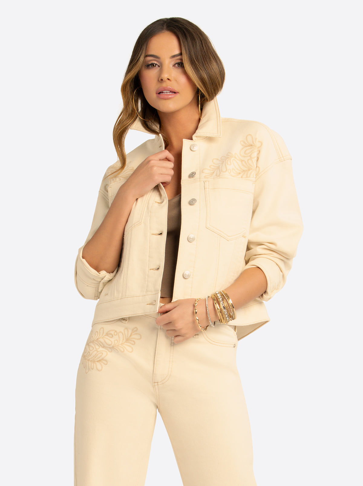 JS Jessica Simpson Pleat Back Denim Jacket in Undyed Natural