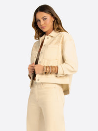 JS Jessica Simpson Pleat Back Denim Jacket  in Undyed Natural
