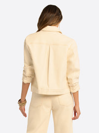 JS Jessica Simpson Pleat Back Denim Jacket  in Undyed Natural