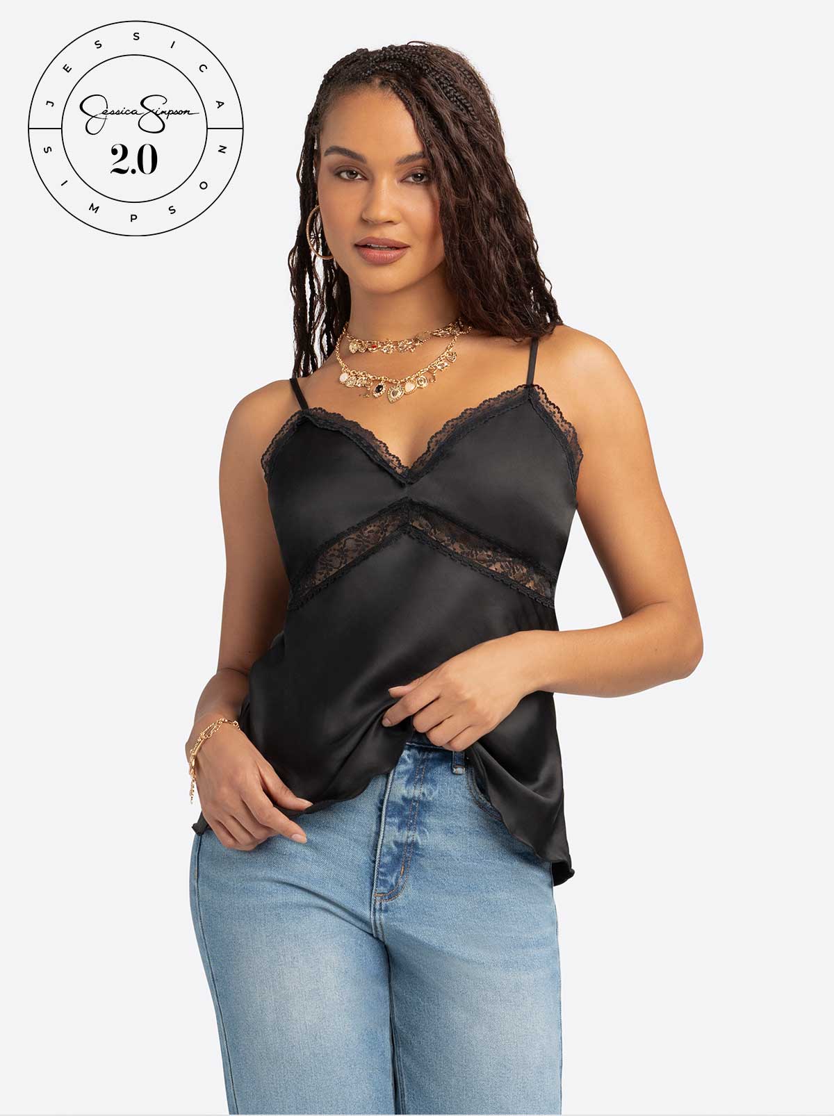 Jessica Simpson 2.0 Emmy Lace Trim Cami in Black