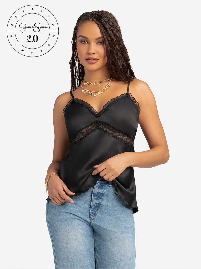 Jessica Simpson 2.0 Emmy Lace Trim Cami in Black