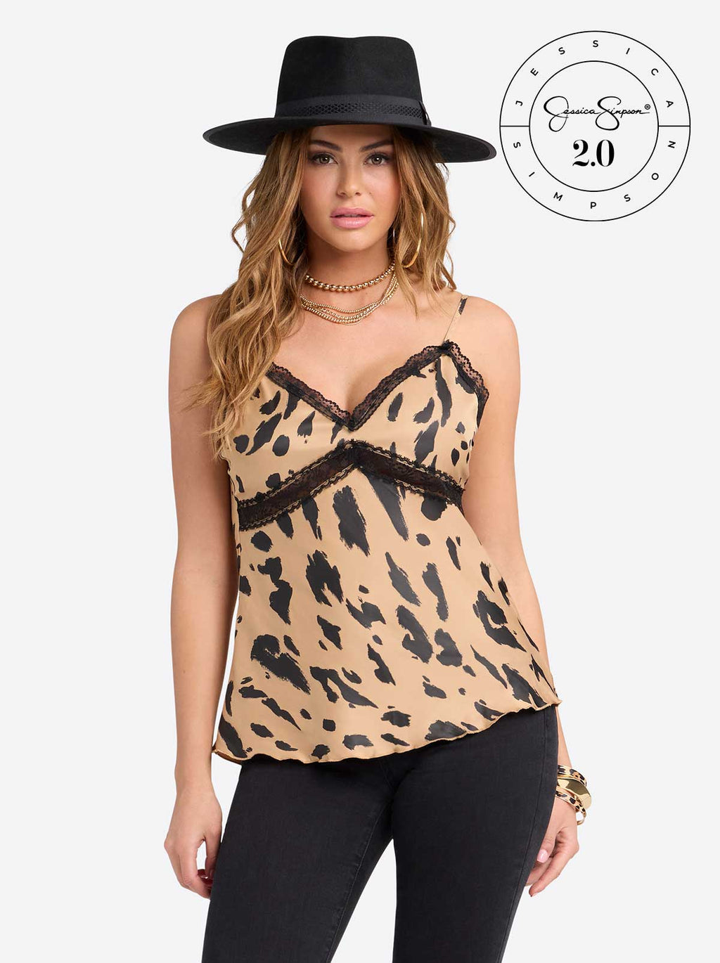 Jessica Simpson 2.0 Emmy Lace Trim Cami in Animal Print