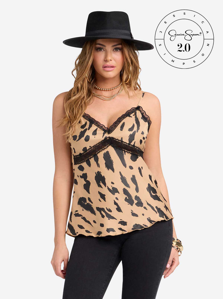 Jessica Simpson 2.0 Emmy Lace Trim Cami in Animal Print