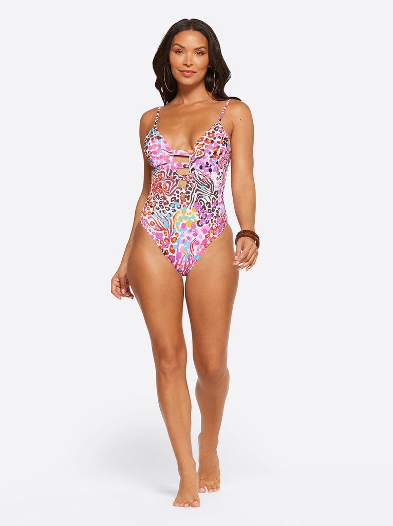 French Exit Plunge One Piece in Pink Multi