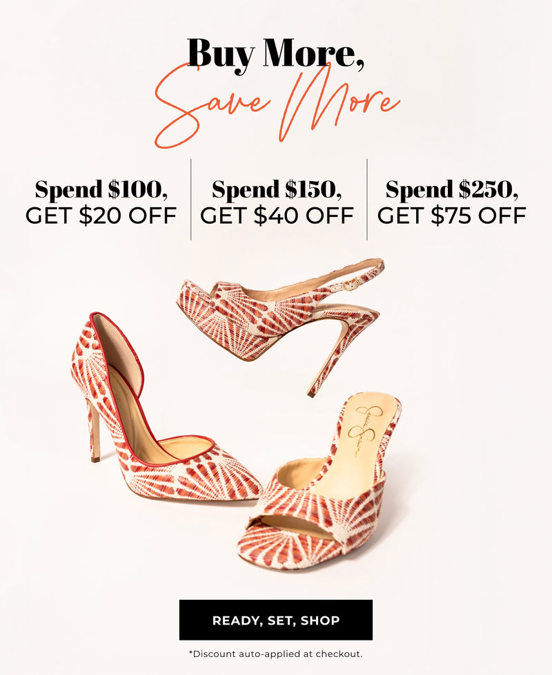 Buy More, Save More. Spend $100, GET $20 OFF Spend $150, GET $40 OFF Spend $250, GET $75 OFF. READY, SET, SHOP
Discount auto-applied at checkout.