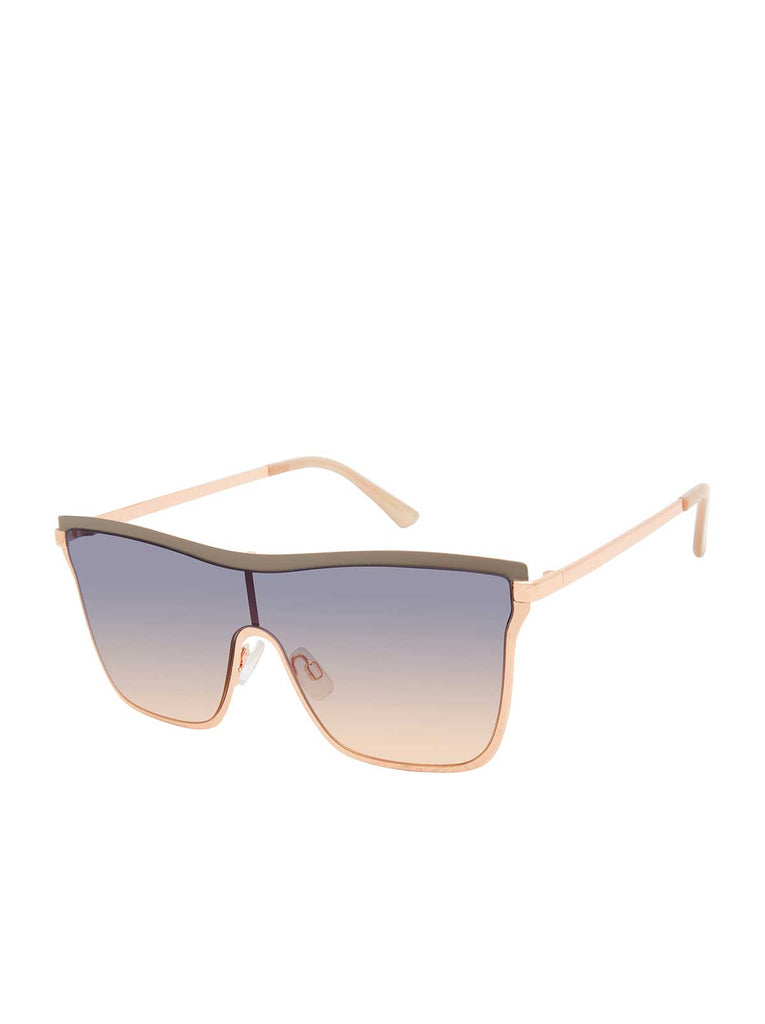 Chic Metal Square Shield Sunglasses in Nude & Rose Gold