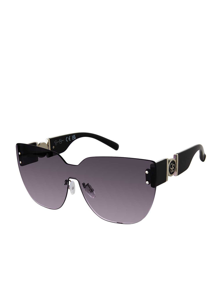 Rimless Cat Eye Shield Sunglasses in Black