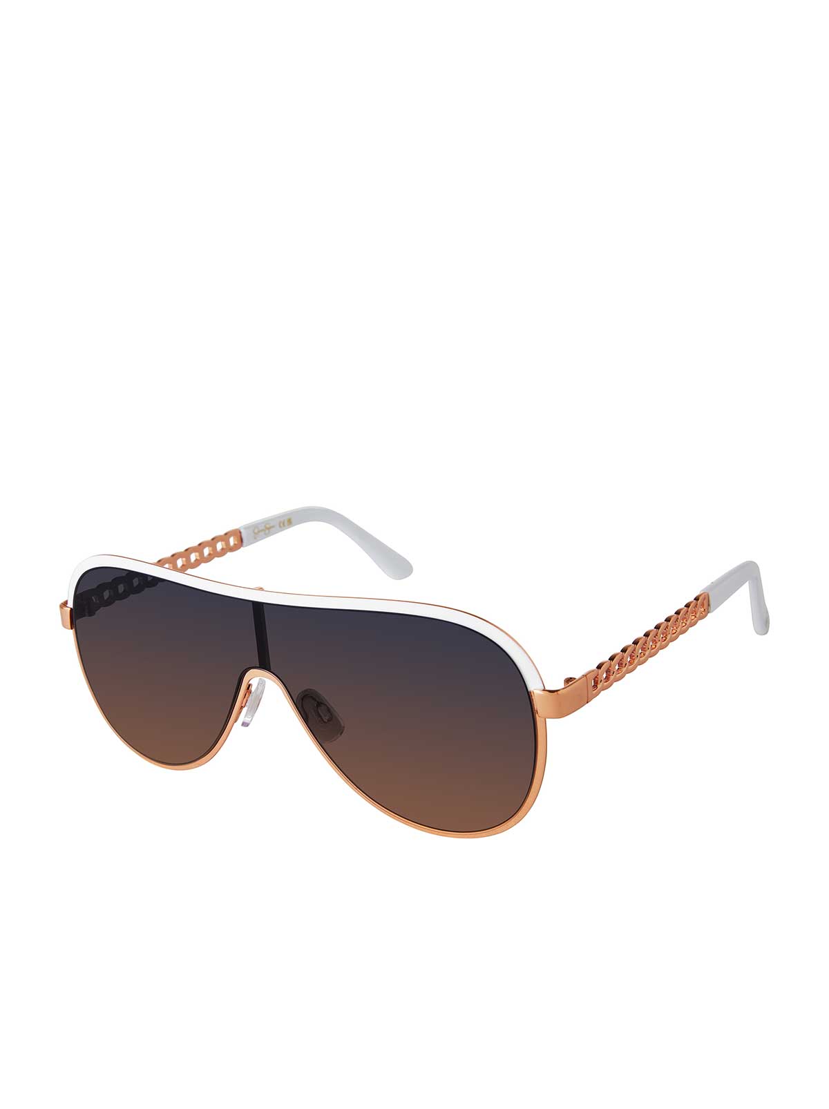 Metal Shield Aviator Pilot Sunglasses in Rose Gold White