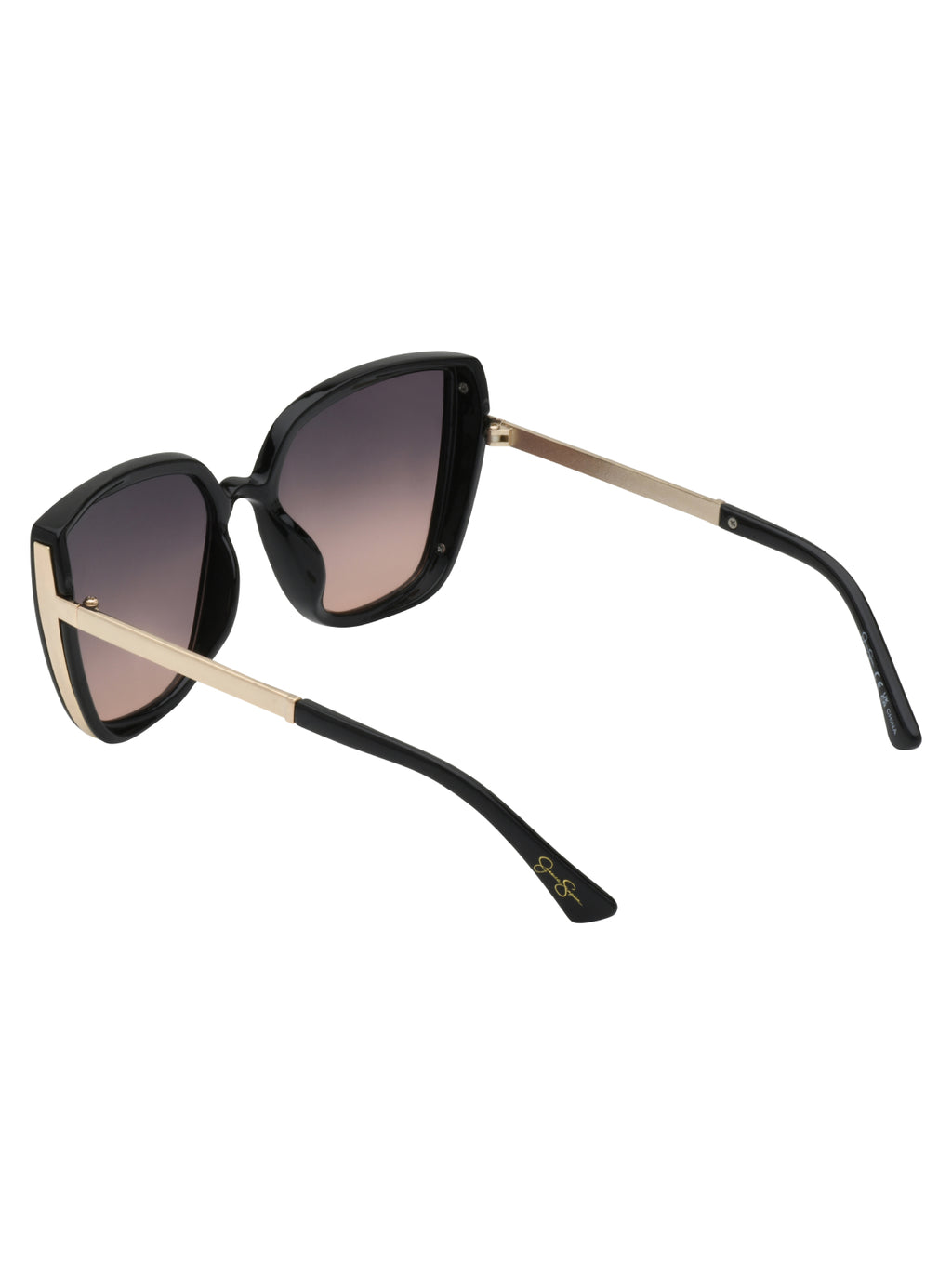 Cat Eye Sunglasses with Metal Temple in Black