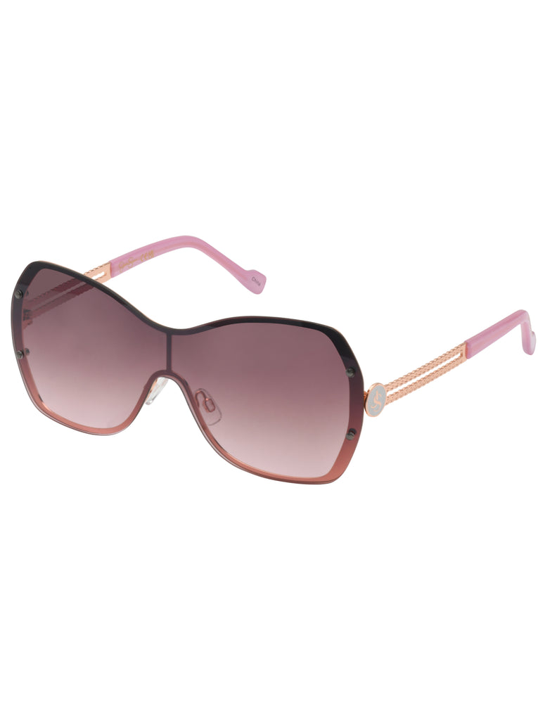Frameless Metal Shield Sunglasses in Rose Gold & Rose