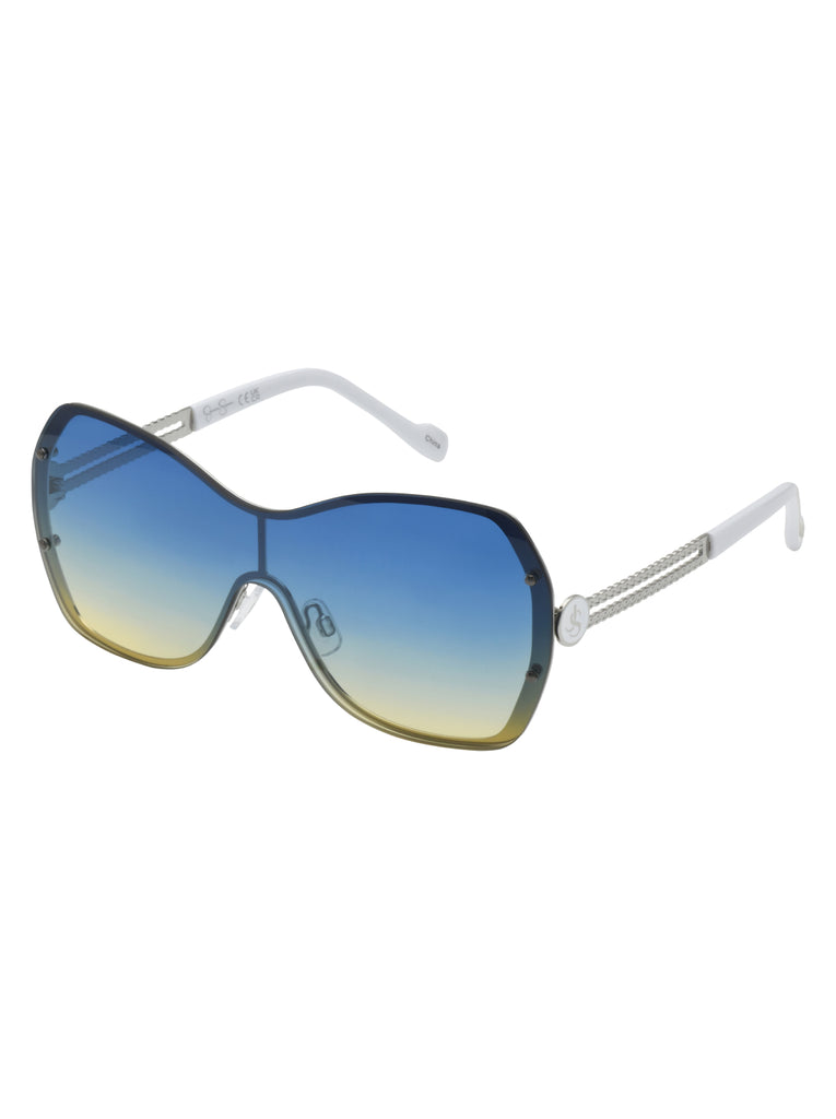 Frameless Metal Shield Sunglasses in Silver & White