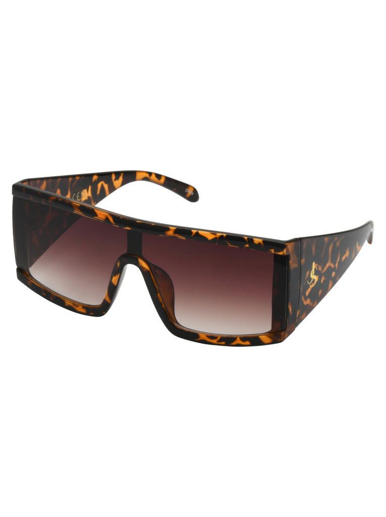 Modern Square Shield Sunglasses in Tortoise