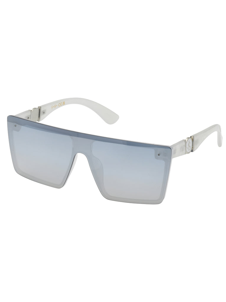 Oversized Square Shield Sunglasses in White Marble