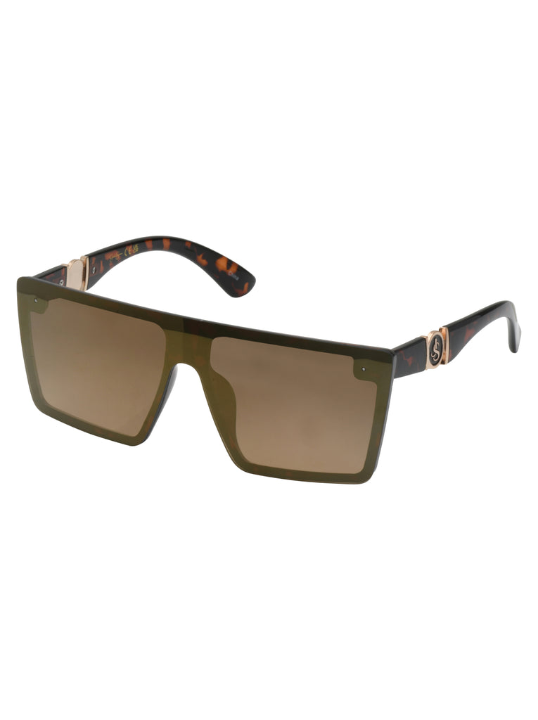 Oversized Square Shield Sunglasses in Tortoise