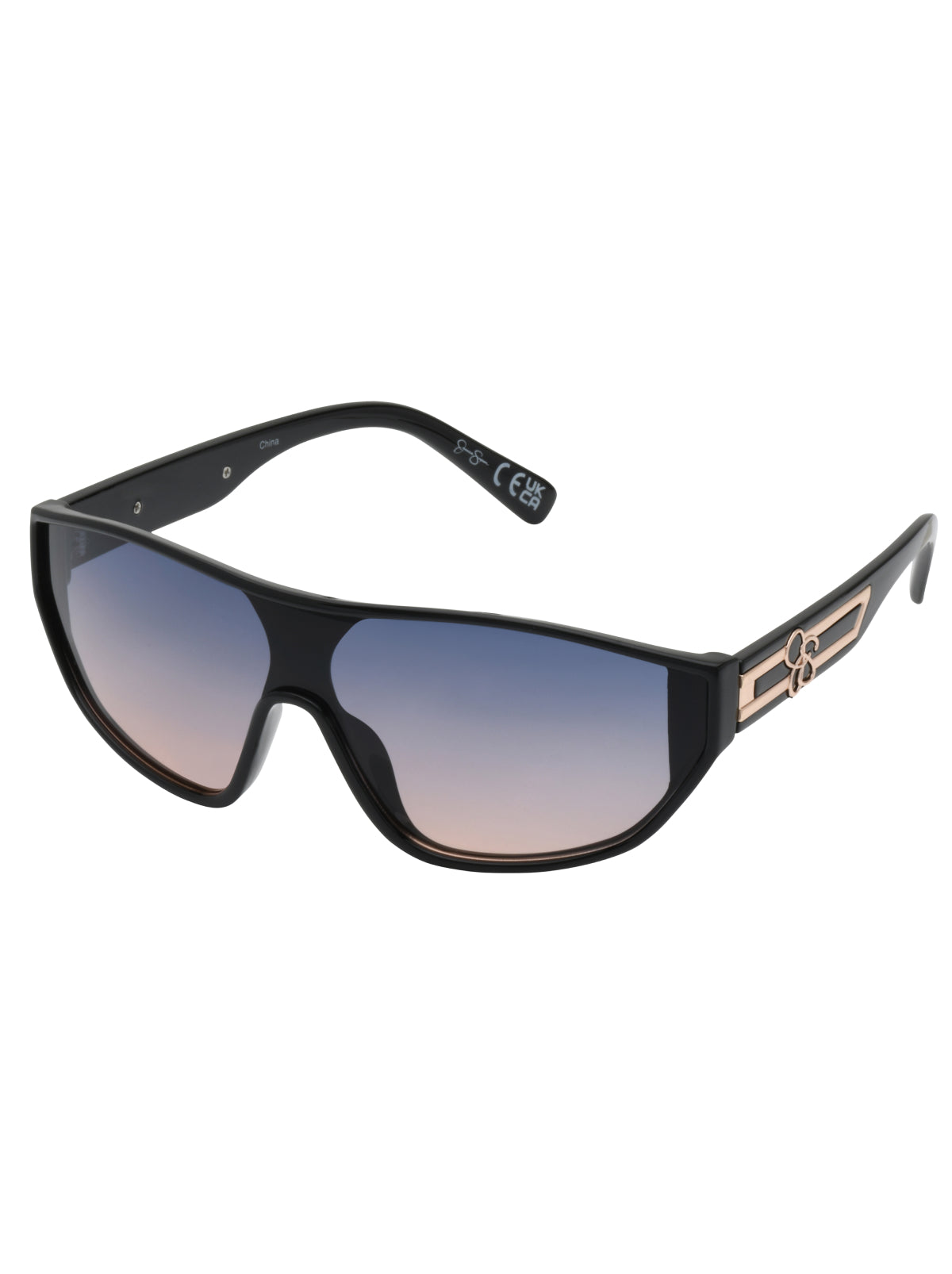 Wrap-Around Shield Sunglasses in Black