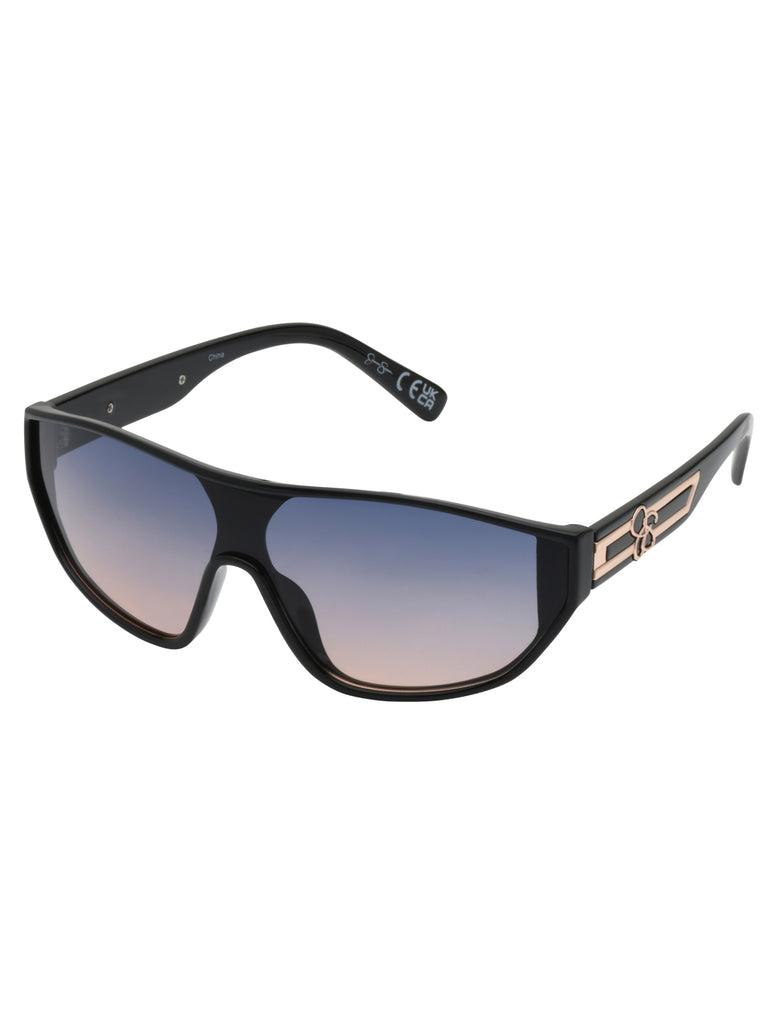 Wrap-Around Shield Sunglasses in Black