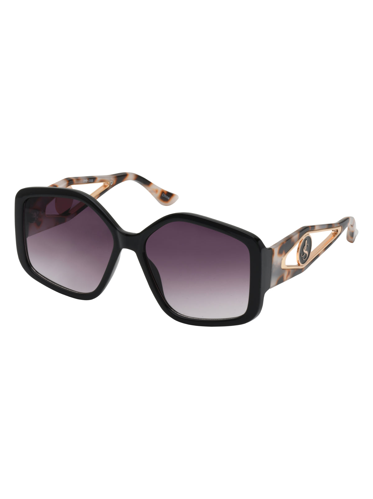 Oversized Geometric Sunglasses in Black & Tortoise