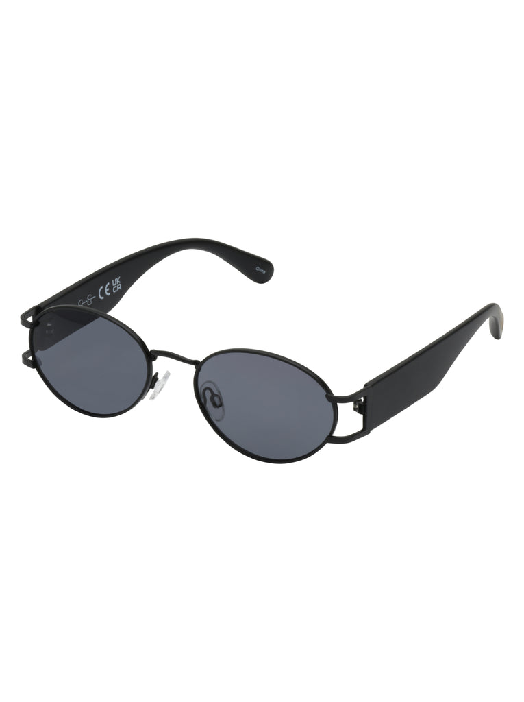 Retro Vintage Metal Oval Sunglasses in Black