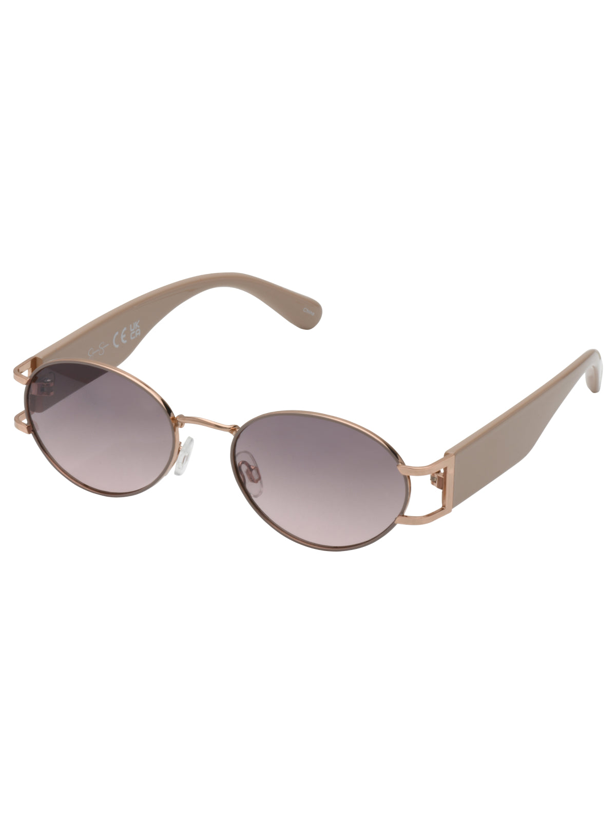 Retro Vintage Metal Oval Sunglasses in Nude