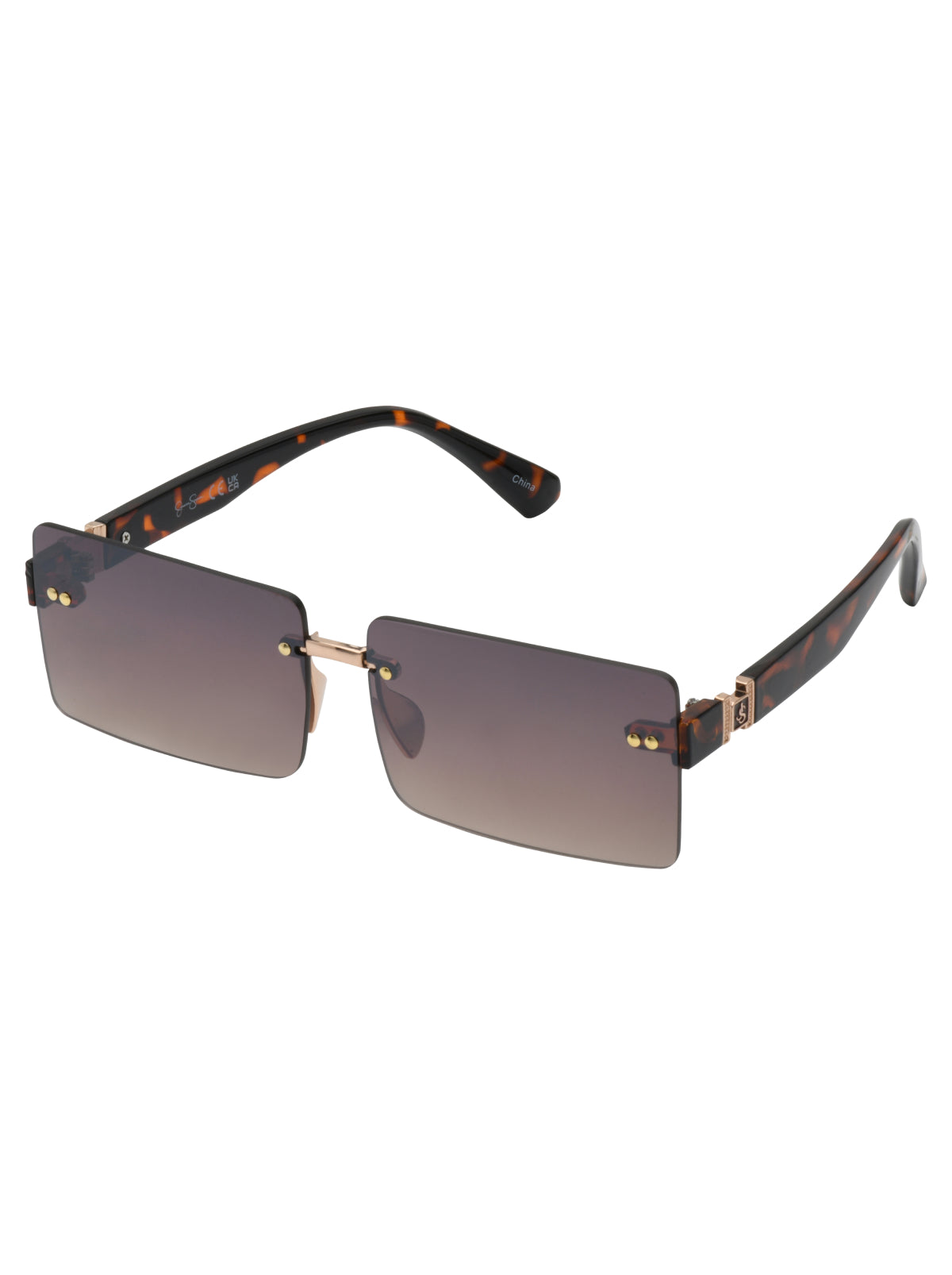 Sleek Rectangular Metal Sunglasses in Gold & Tortoise