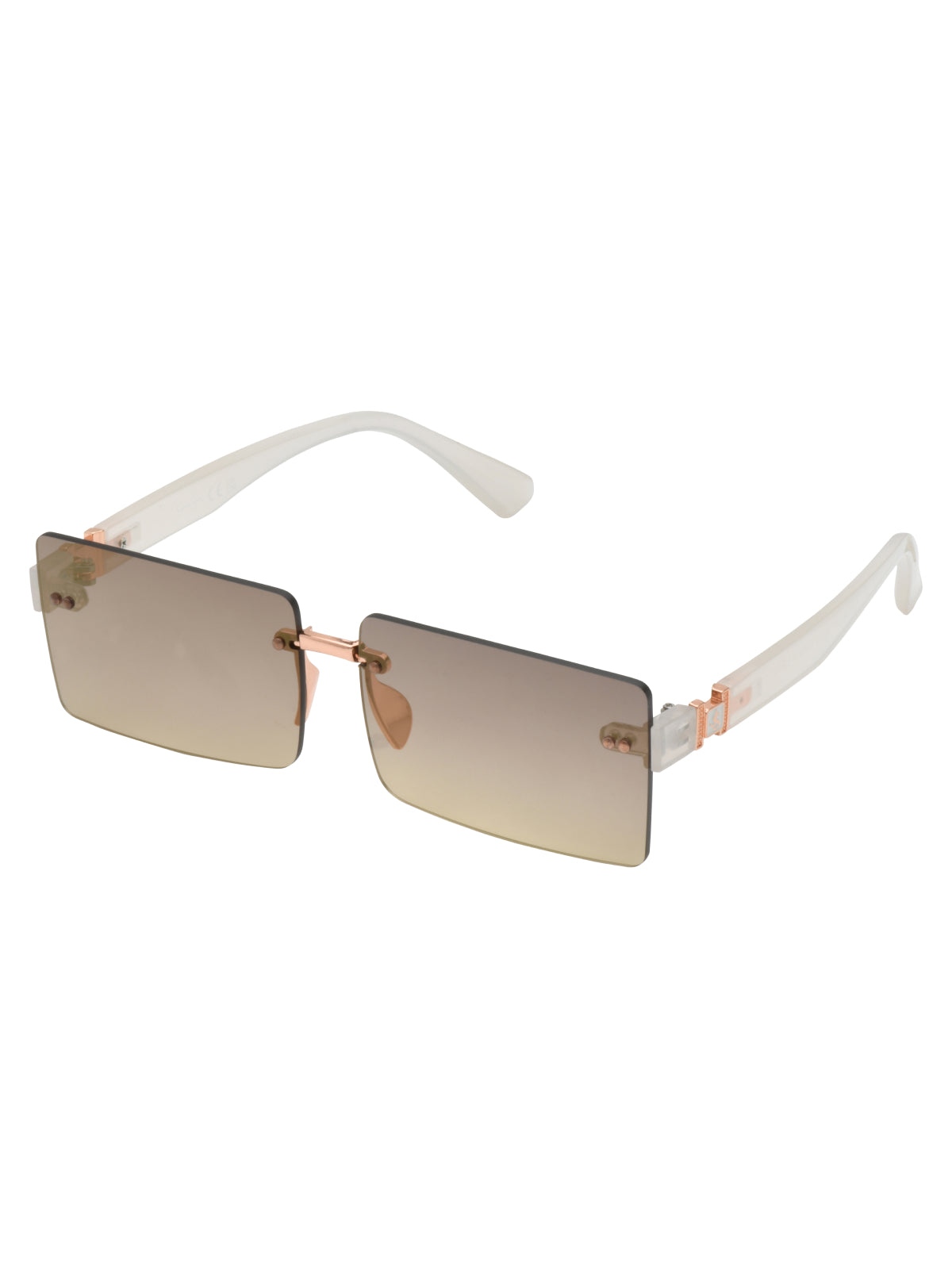 Sleek Rectangular Metal Sunglasses in Rose Gold & Cream