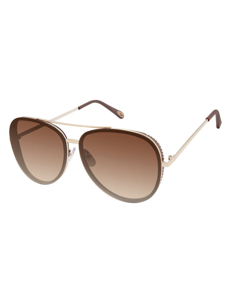 Glam Aviator Pilot Sunglasses in Gold & Brown