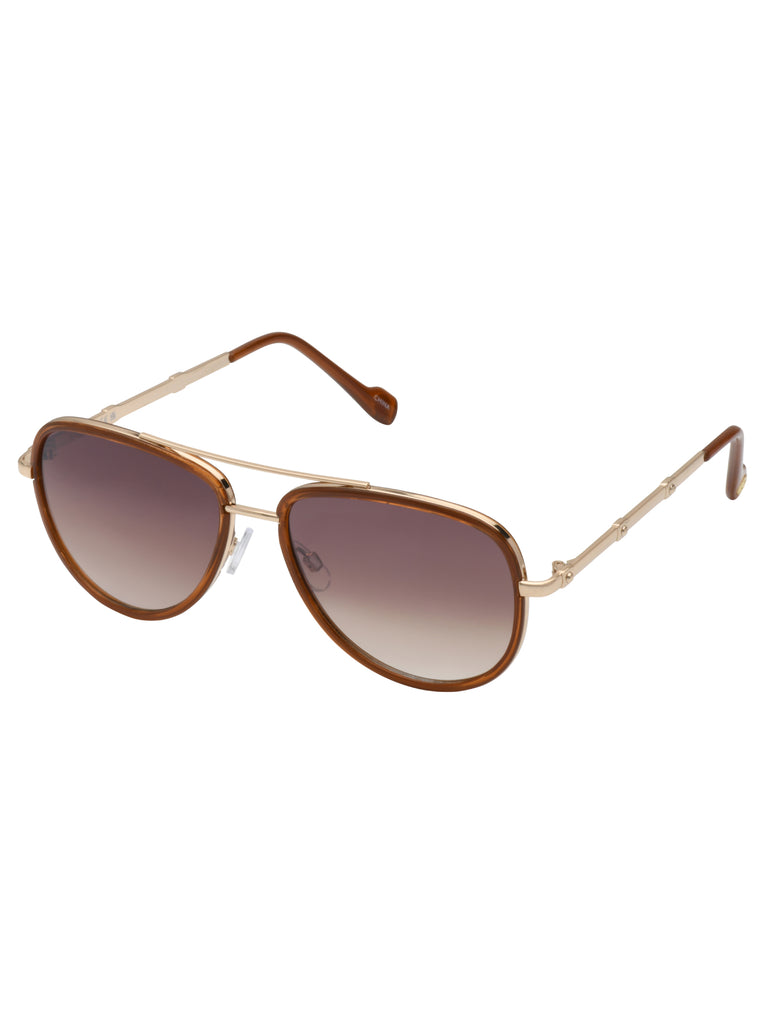 Modern Metal Aviator Sunglasses in Gold & Brown