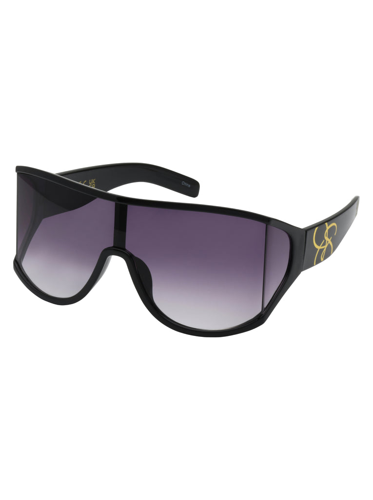 Oversized Square Wrap Shield Sunglasses in Black