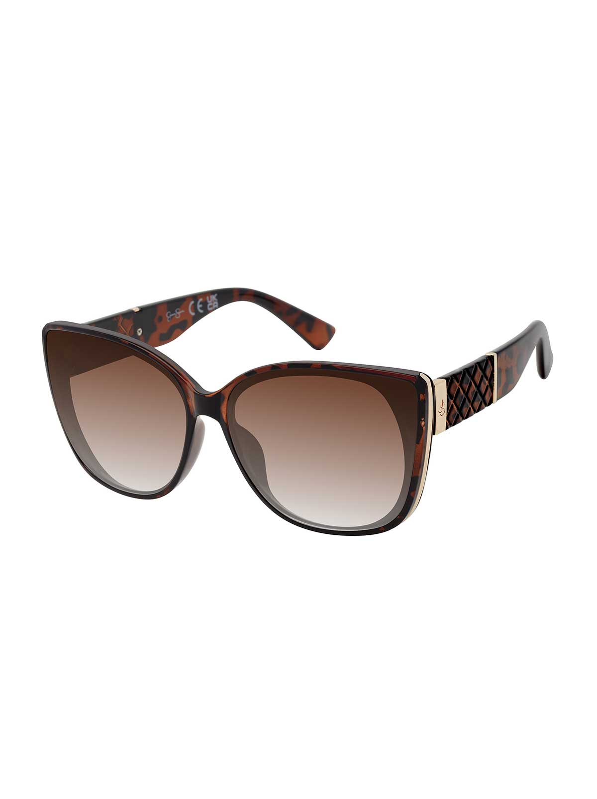 Embossed Temple Cat-Eye Sunglasses in Tortoise