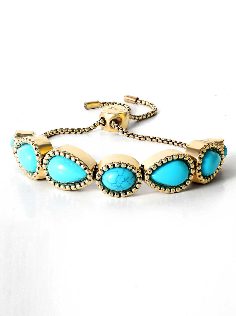 Turquoise Stone Slider Bracelet in Gold