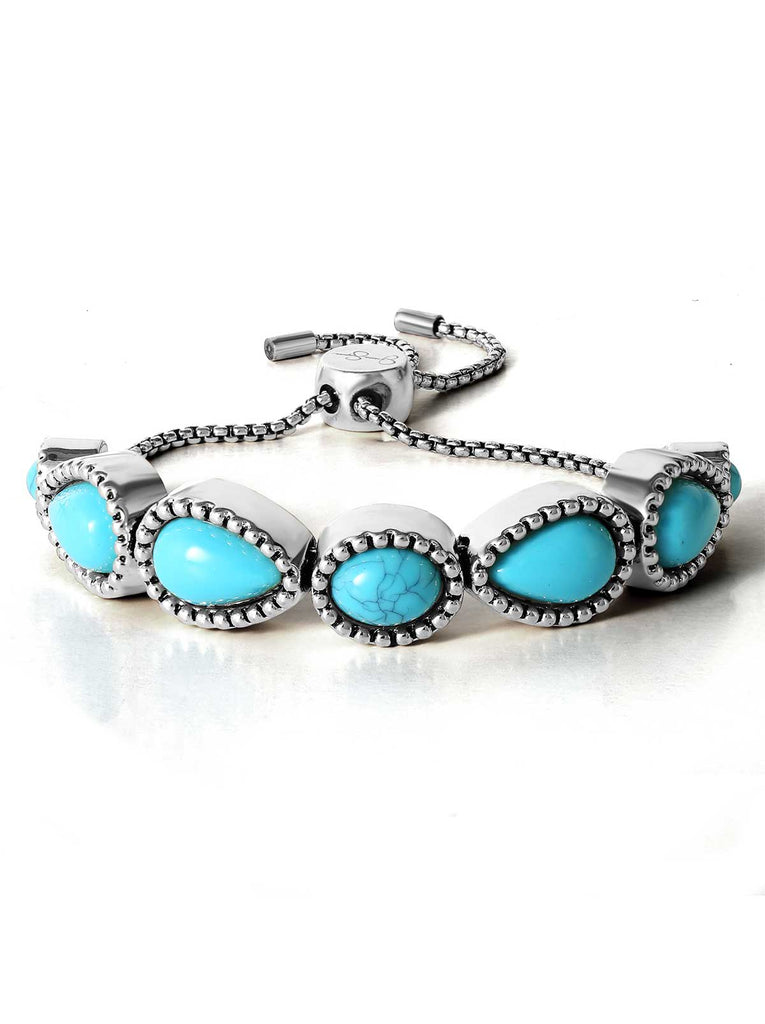 Turquoise Stone Slider Bracelet in Silver
