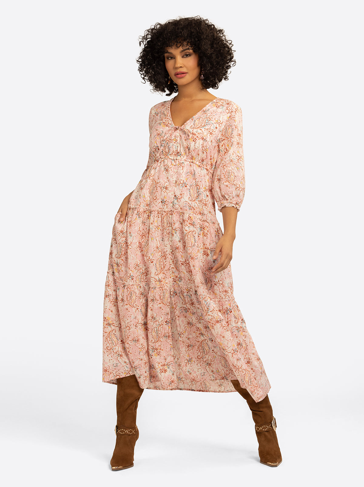JS Jessica Simpson Sosa Tiered Dress in Shell-Calia Paisley