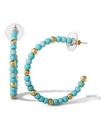 Turquoise Bead Hoop Earrings in Gold