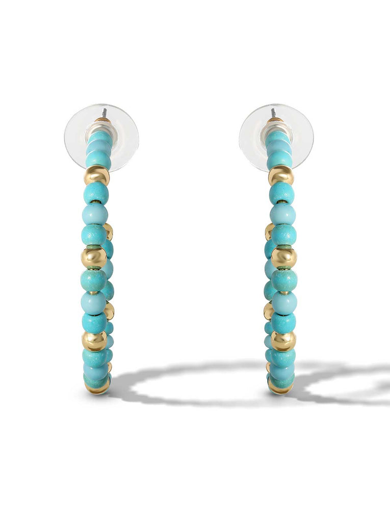 Turquoise Bead Hoop Earrings in Gold